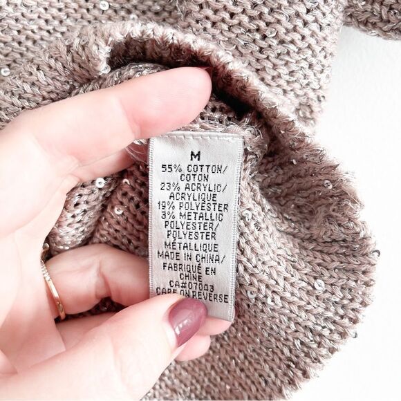 WD.NY Sweater Light Pink Blush Silver Sequin Open Knit Short Sleeve Women's M - Picture 5 of 7